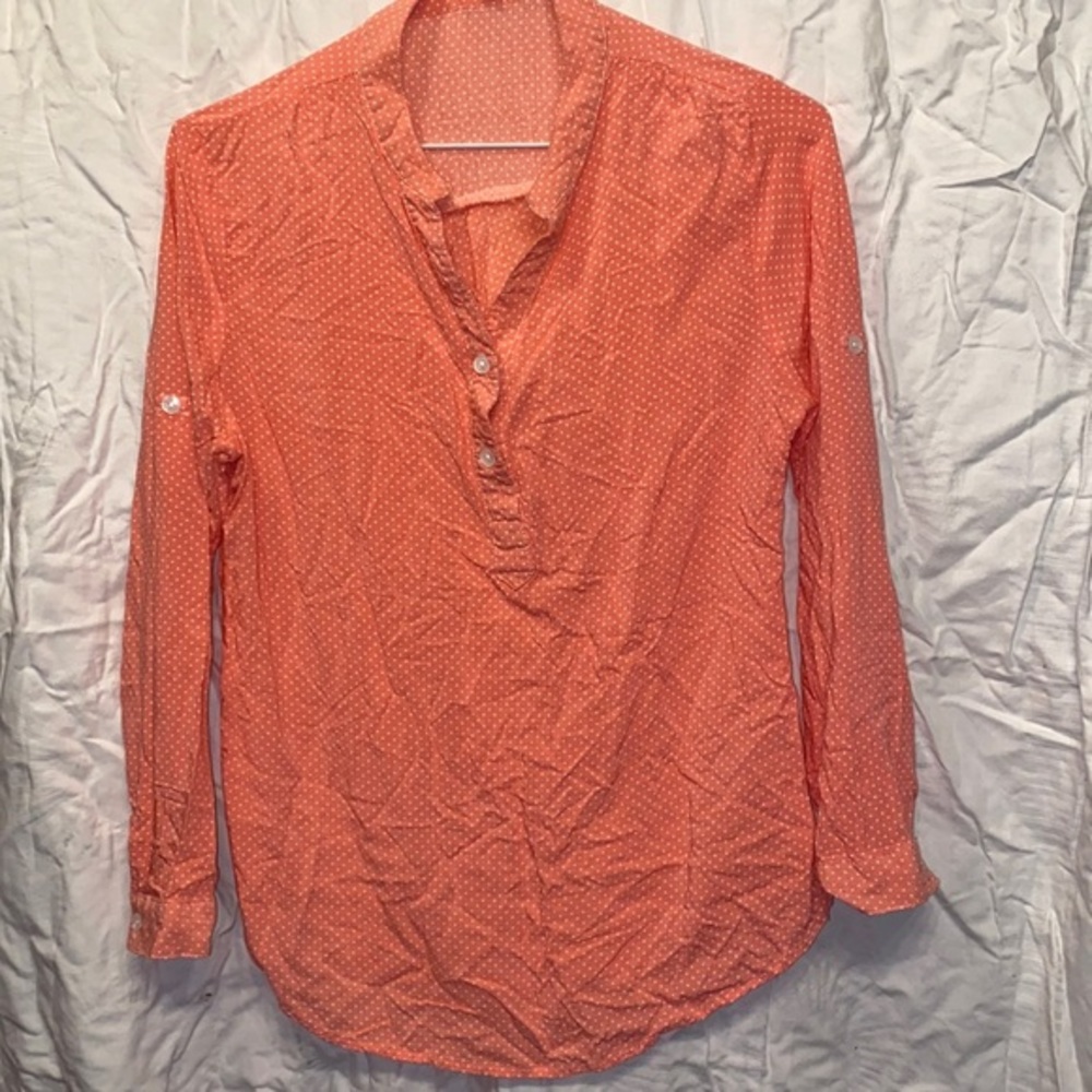 Ladies Orange shirt by “ Papa “ of Vancouver BC buttons like new